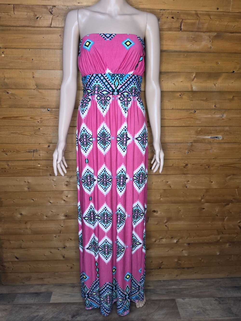 ❤️ NWOT Strapless Pink/BLACK/BLUE/WHITE Geometric Maxi Dress Size S